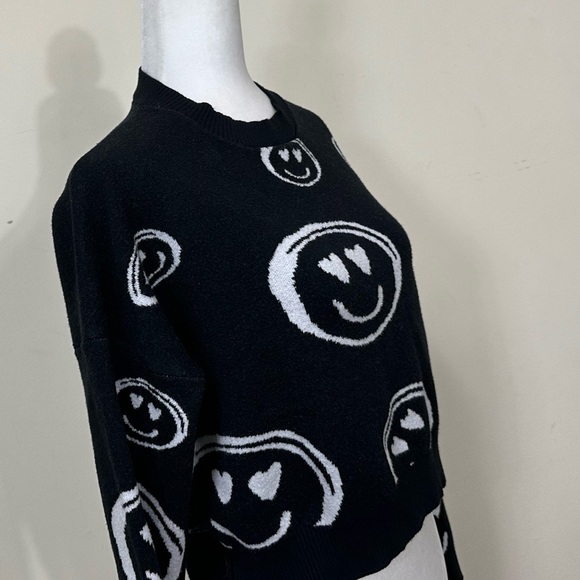 NEW dreamers by debut Viscose Black White Dolman Sleeves Smileys Pullover Top L - Picture 5 of 16